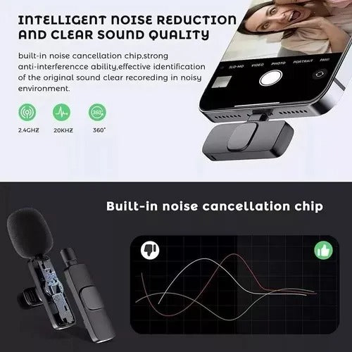 Microfono Inalambrico K9 2 En 1 De Solapa Para Iphone O Android Tipo C
